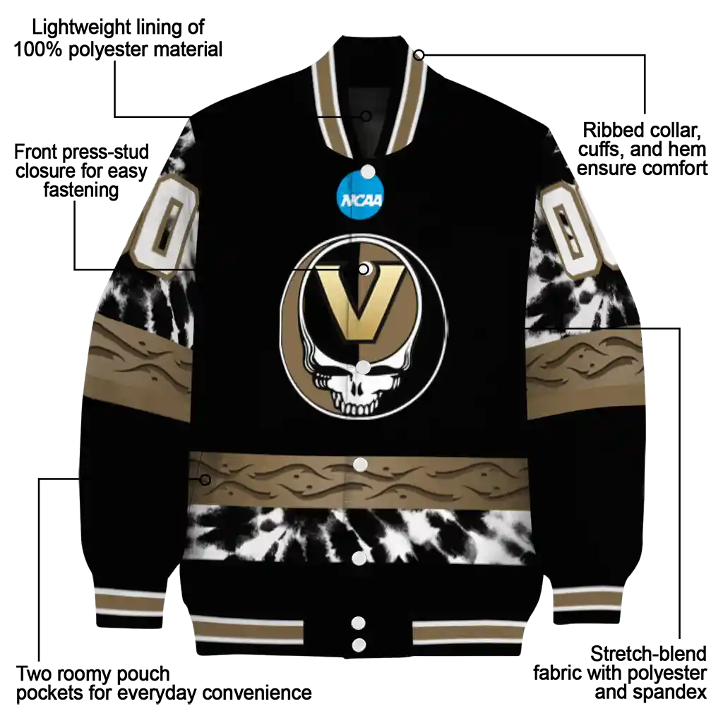 customized vanderbilt commodores circle skull black varsity jacket new arrival customized vanderbilt commodores circle skull black varsity jacket new arrival