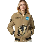 customized vanderbilt commodores claw effect beige varsity jacket best selling