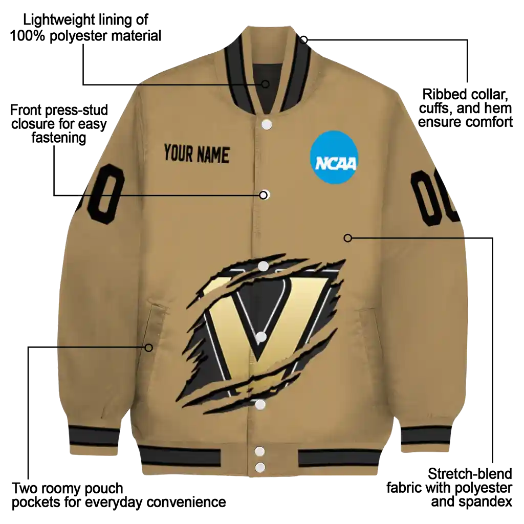 customized vanderbilt commodores claw effect beige varsity jacket new arrival customized vanderbilt commodores claw effect beige varsity jacket new arrival