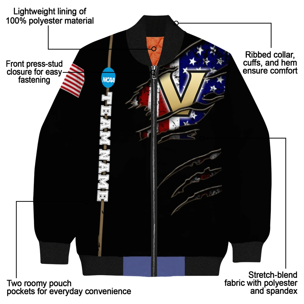 customized vanderbilt commodores usa flag claws black bomber jacket new arrival customized vanderbilt commodores usa flag claws black bomber jacket new arrival