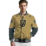 customized vegas golden knights chevron style tan varsity jacket best selling