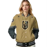 customized vegas golden knights chevron style tan varsity jacket best selling