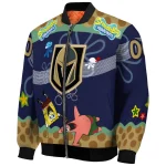 customized vegas golden knights spongebob playtime tan blue bomber jacket best selling