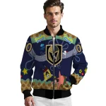 customized vegas golden knights spongebob playtime tan blue bomber jacket best selling