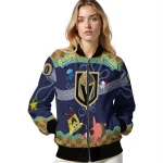 customized vegas golden knights spongebob playtime tan blue bomber jacket best selling