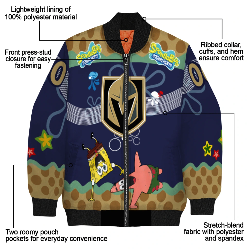 customized vegas golden knights spongebob playtime tan blue bomber jacket new arrival customized vegas golden knights spongebob playtime tan blue bomber jacket new arrival