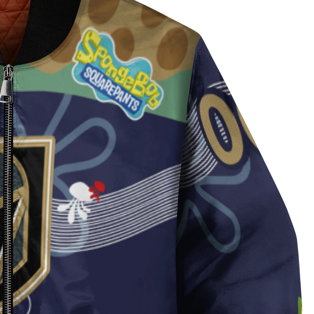 customized vegas golden knights spongebob playtime tan blue bomber jacket premium grade customized vegas golden knights spongebob playtime tan blue bomber jacket premium grade