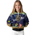 customized vegas golden knights spongebob playtime tan blue bomber jacket best selling