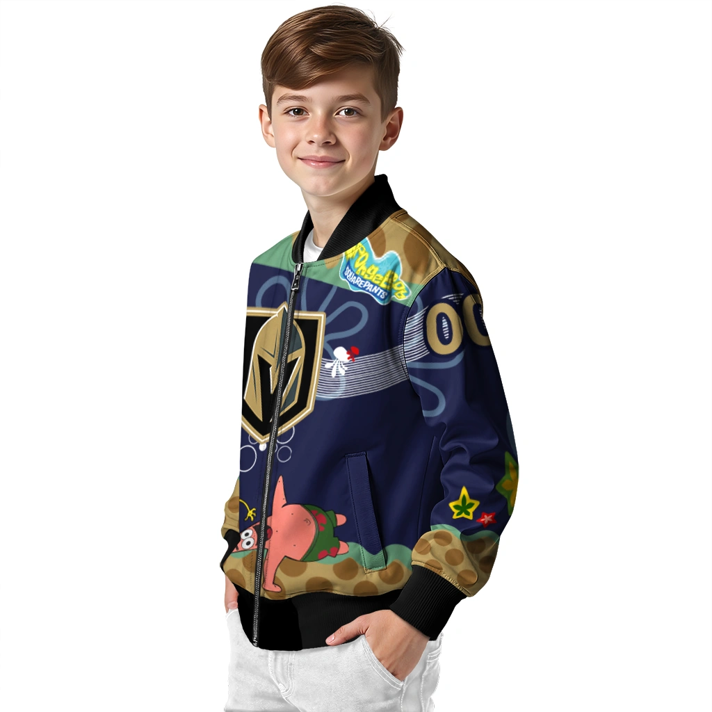 customized vegas golden knights spongebob playtime tan blue bomber jacket trendy customized vegas golden knights spongebob playtime tan blue bomber jacket trendy