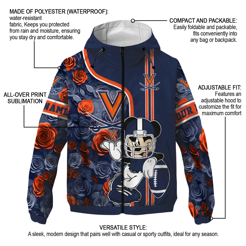 customized virginia cavaliers football micky mouse blue windbreaker jacket new arrival customized virginia cavaliers football micky mouse blue windbreaker jacket new arrival