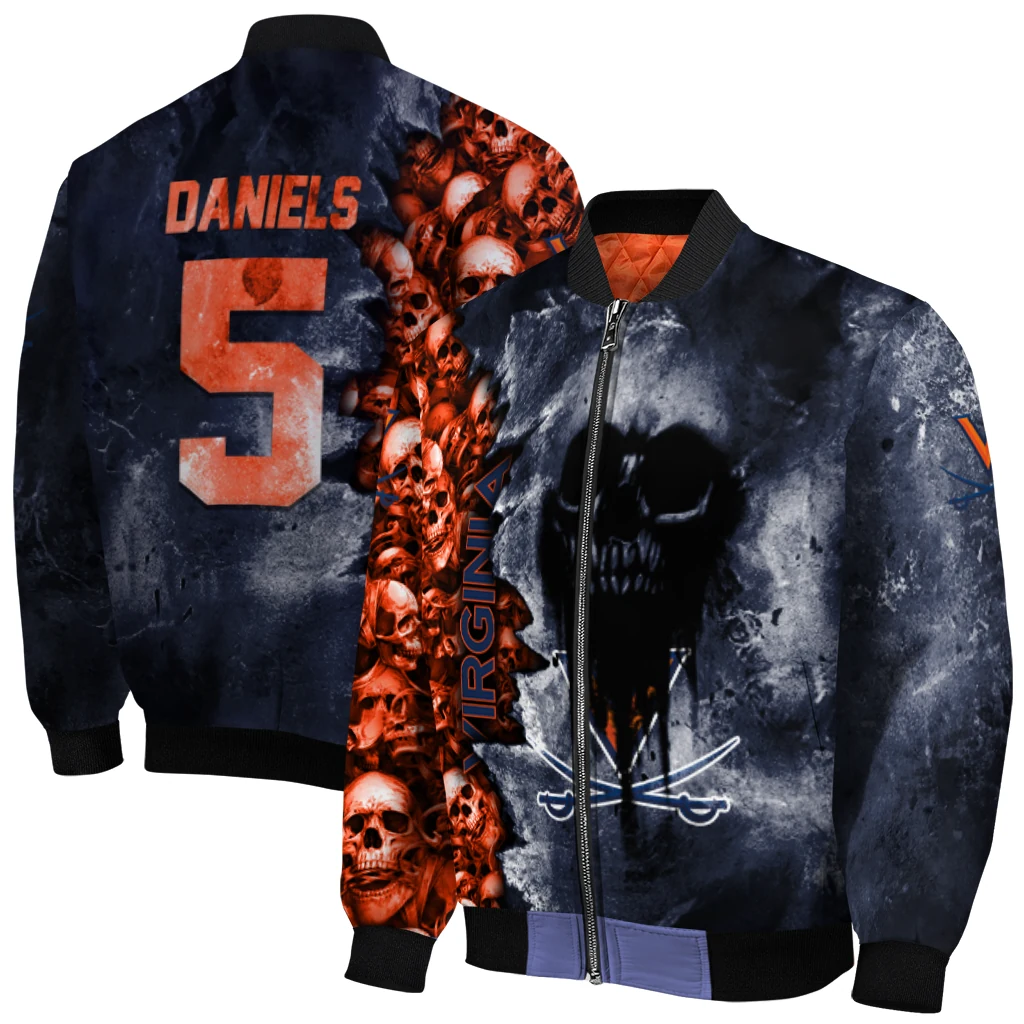 customized virginia cavaliers skull cluster blue bomber jacket best selling customized virginia cavaliers skull cluster blue bomber jacket best selling