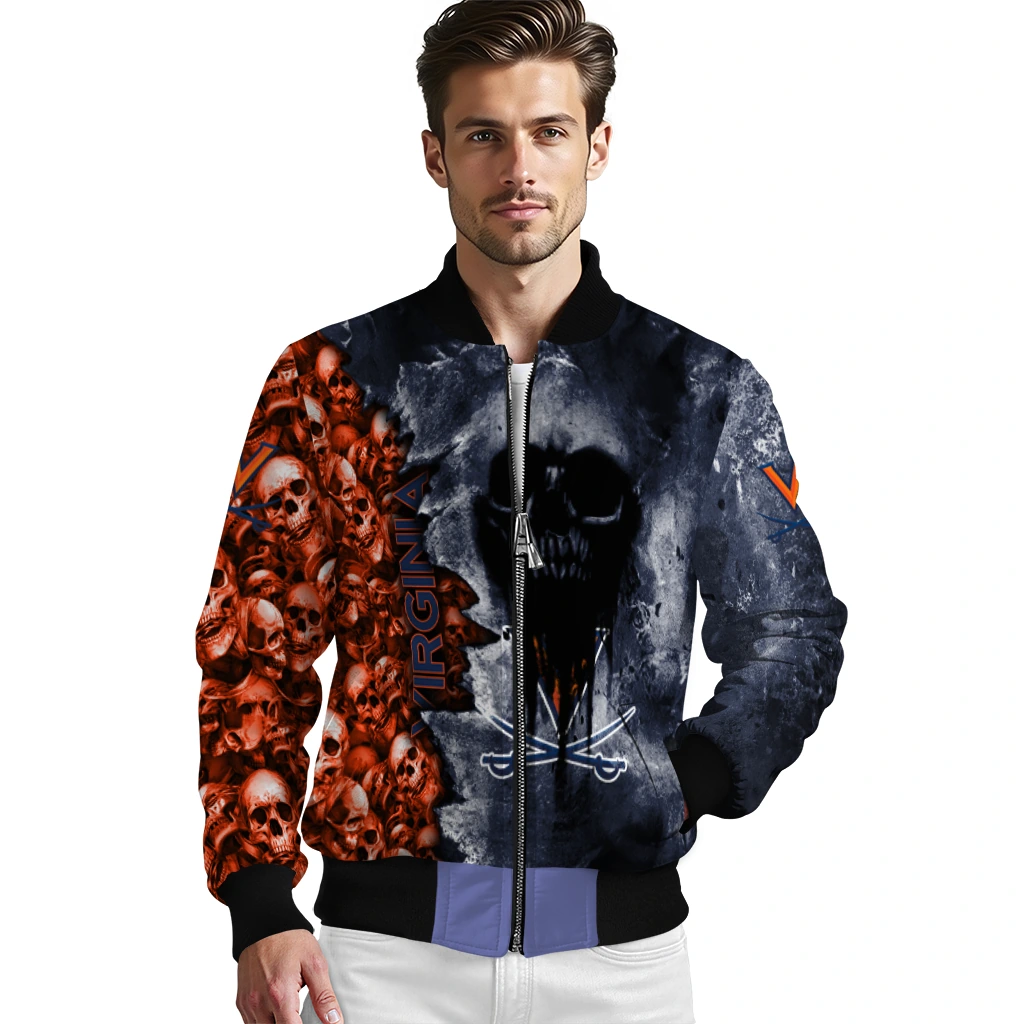 customized virginia cavaliers skull cluster blue bomber jacket high quality customized virginia cavaliers skull cluster blue bomber jacket high quality