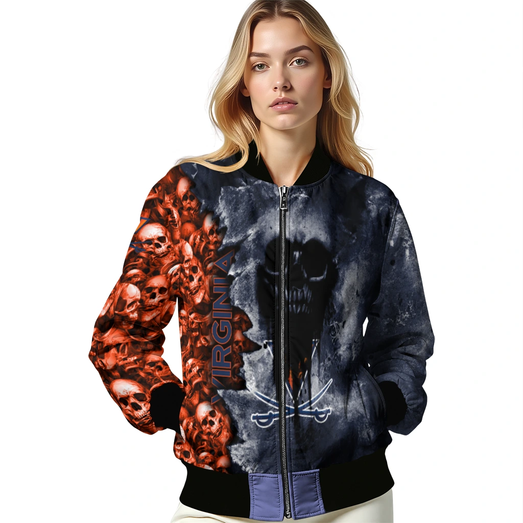 customized virginia cavaliers skull cluster blue bomber jacket latest model customized virginia cavaliers skull cluster blue bomber jacket latest model