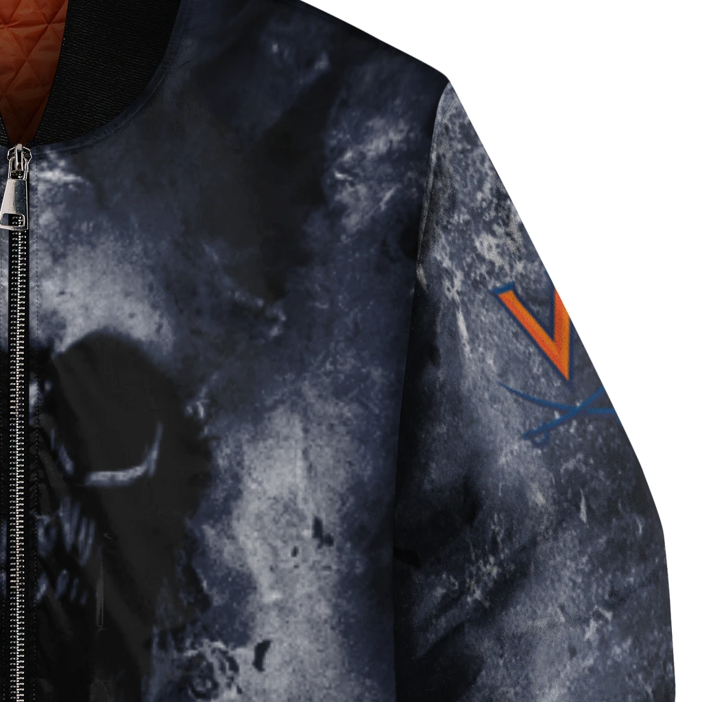 customized virginia cavaliers skull cluster blue bomber jacket premium grade customized virginia cavaliers skull cluster blue bomber jacket premium grade
