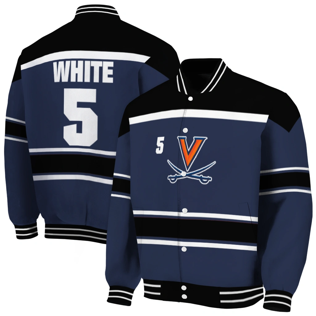customized virginia cavaliers stripe statement blue black varsity jacket fashion forward customized virginia cavaliers stripe statement blue black varsity jacket fashion forward