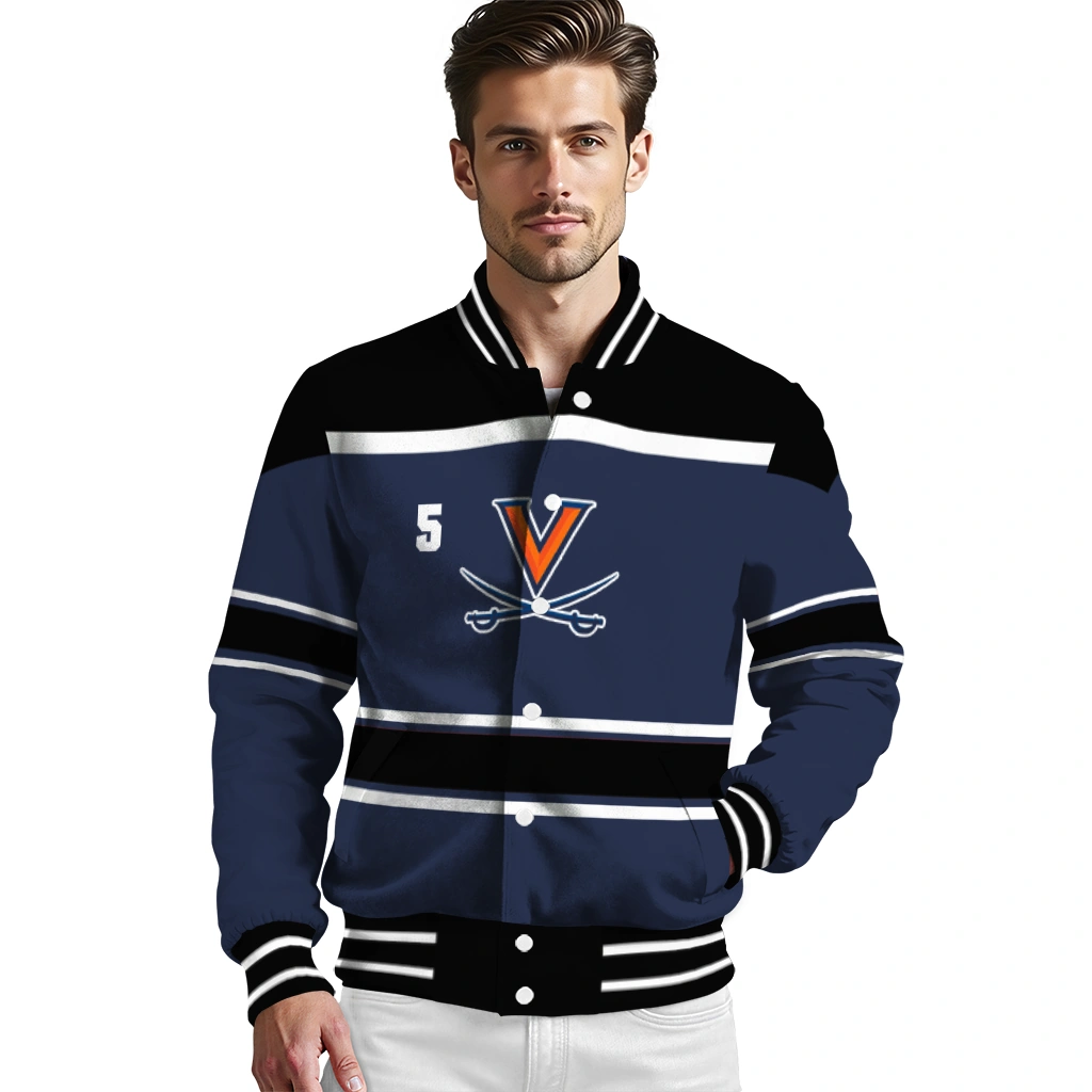 customized virginia cavaliers stripe statement blue black varsity jacket high quality customized virginia cavaliers stripe statement blue black varsity jacket high quality