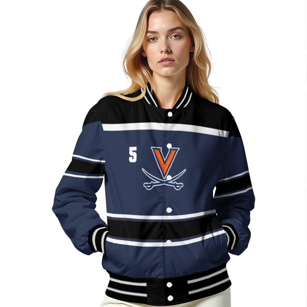 customized virginia cavaliers stripe statement blue black varsity jacket latest model customized virginia cavaliers stripe statement blue black varsity jacket latest model