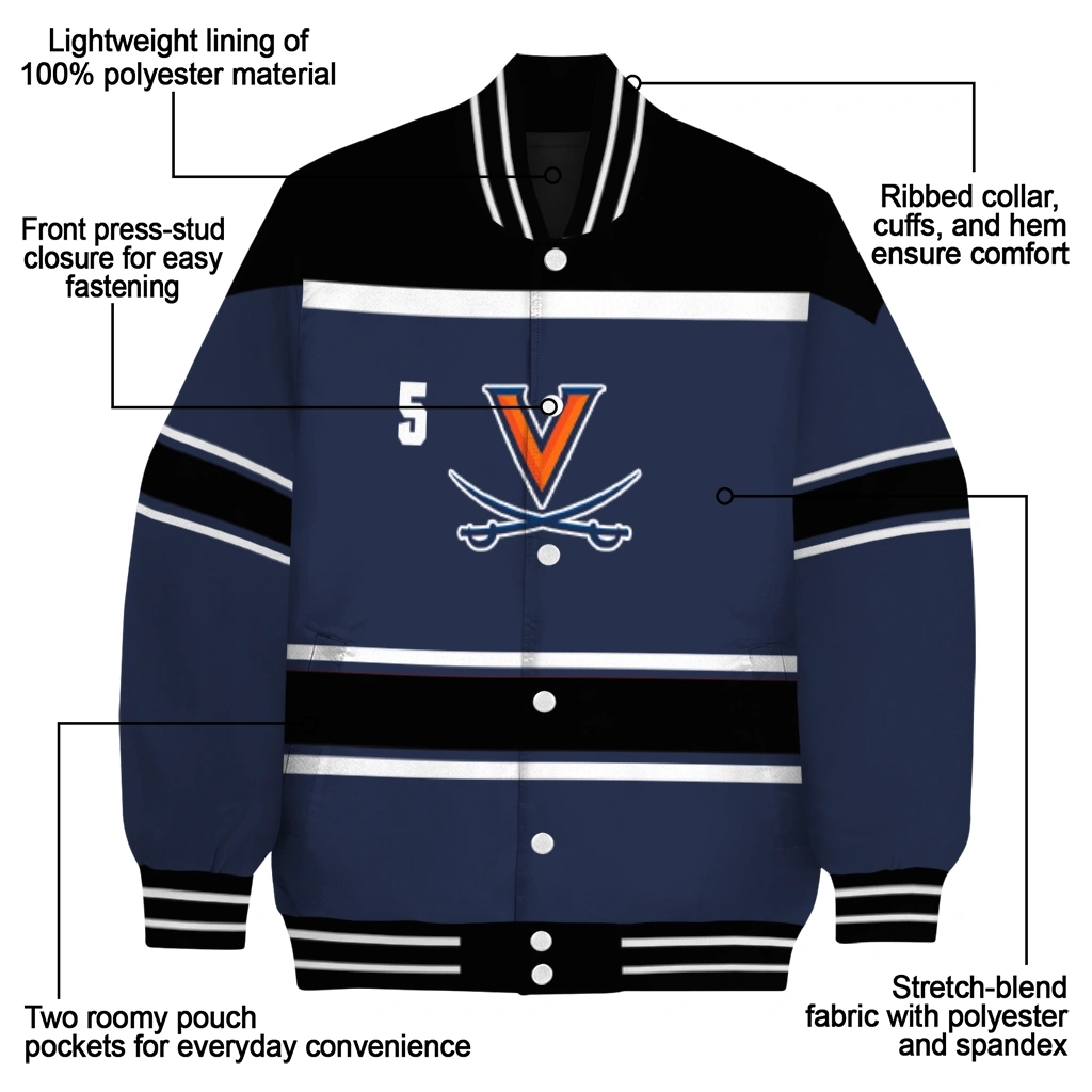 customized virginia cavaliers stripe statement blue black varsity jacket new arrival customized virginia cavaliers stripe statement blue black varsity jacket new arrival