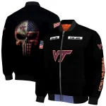 customized virginia tech hokies american flag skull black bomber jacket best selling