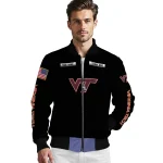 customized virginia tech hokies american flag skull black bomber jacket best selling