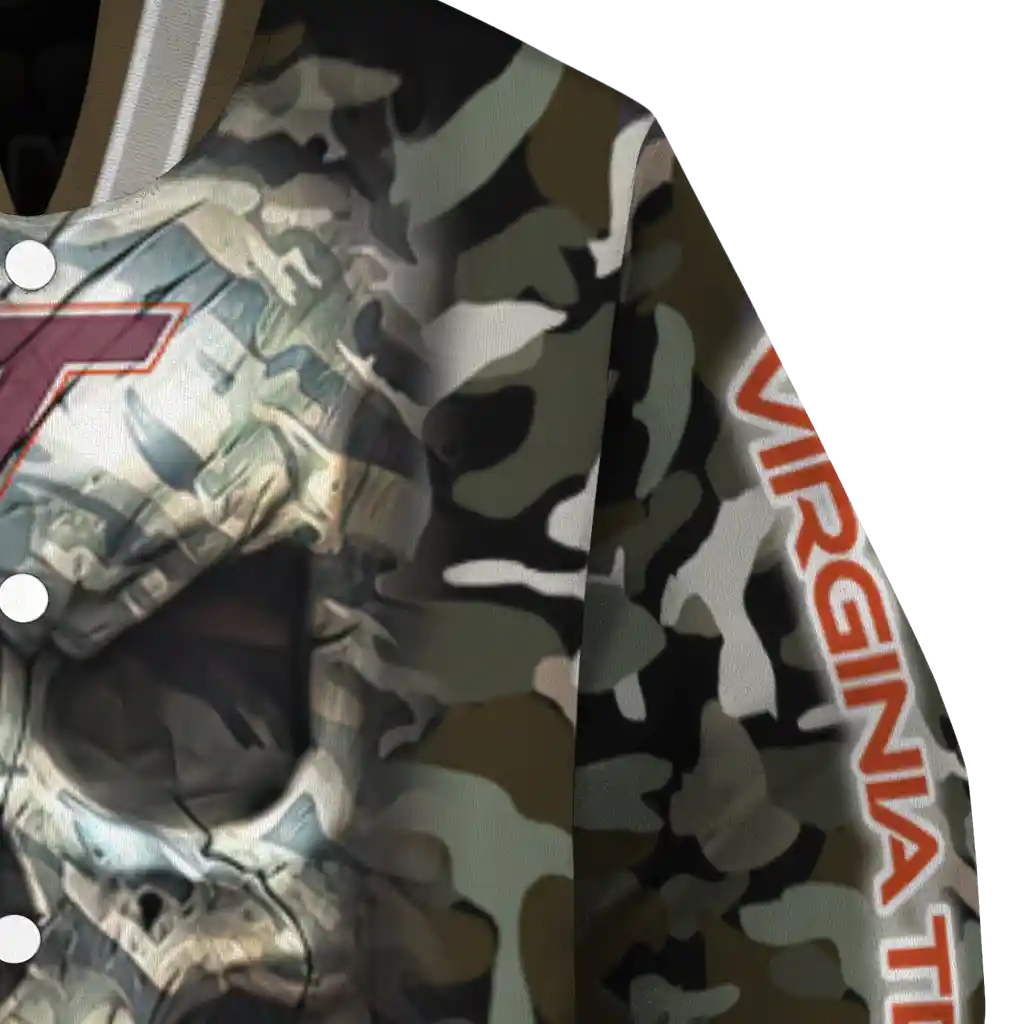 customized virginia tech hokies camouflage skull camouflage varsity jacket premium grade customized virginia tech hokies camouflage skull camouflage varsity jacket premium grade