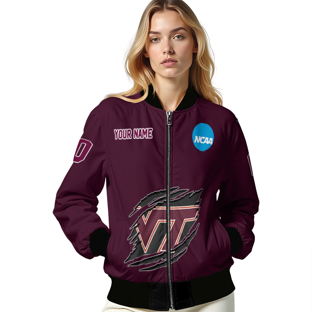 customized virginia tech hokies claw mark maroon bomber jacket latest model customized virginia tech hokies claw mark maroon bomber jacket latest model