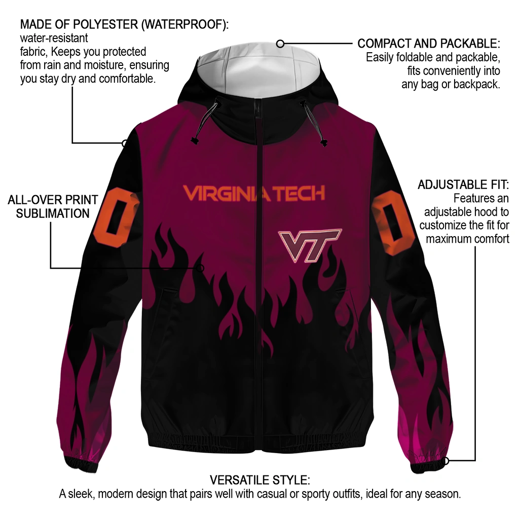 customized virginia tech hokies flame trim maroon black windbreaker jacket new arrival customized virginia tech hokies flame trim maroon black windbreaker jacket new arrival