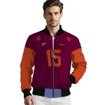 customized virginia tech hokies team patch maroon bomber jacket best selling