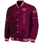 customized virginia tech hokies tribal deer art maroon varsity jacket best selling
