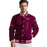 customized virginia tech hokies tribal deer art maroon varsity jacket best selling
