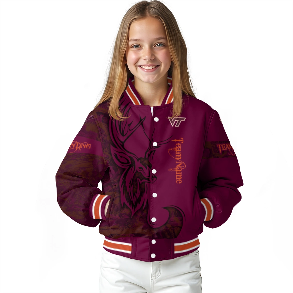 customized virginia tech hokies tribal deer art maroon varsity jacket top rated customized virginia tech hokies tribal deer art maroon varsity jacket top rated