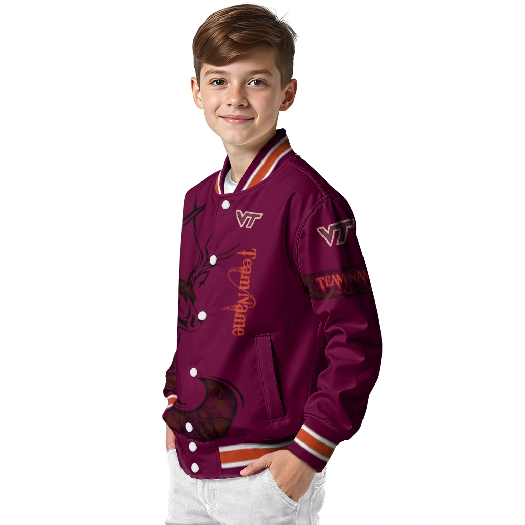 customized virginia tech hokies tribal deer art maroon varsity jacket trendy customized virginia tech hokies tribal deer art maroon varsity jacket trendy