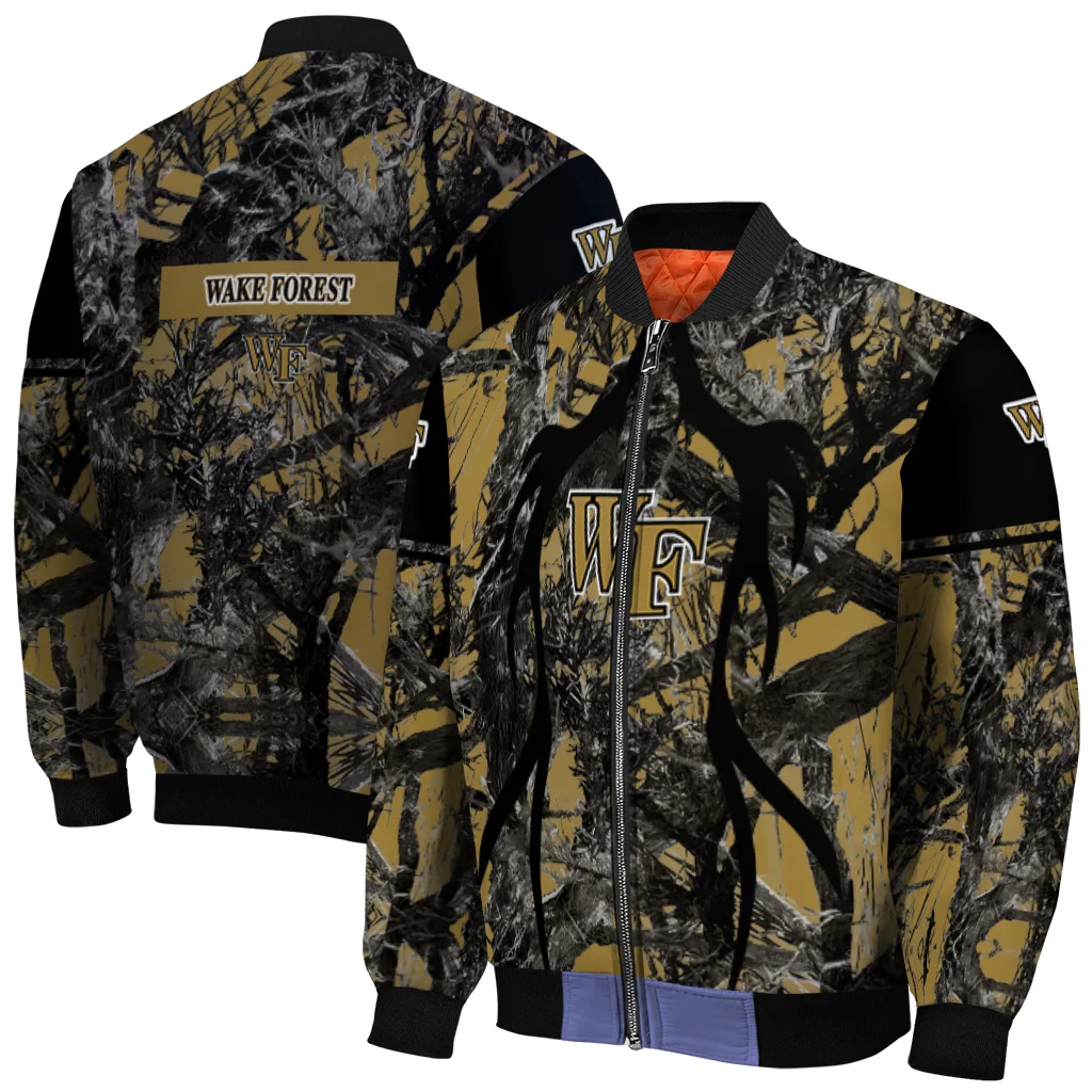 customized wake forest demon deacons antlers motif gold black bomber jacket best selling customized wake forest demon deacons antlers motif gold black bomber jacket best selling