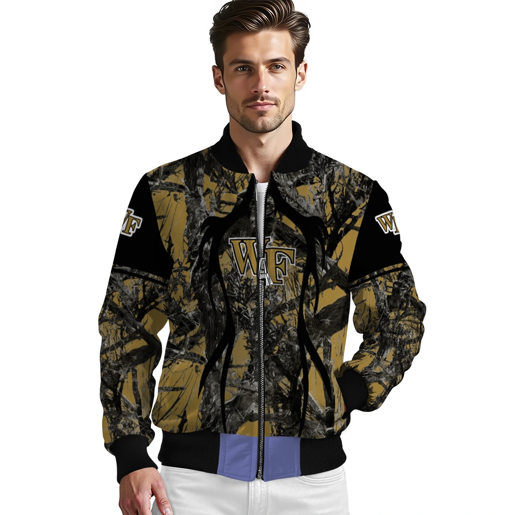 customized wake forest demon deacons antlers motif gold black bomber jacket high quality customized wake forest demon deacons antlers motif gold black bomber jacket high quality