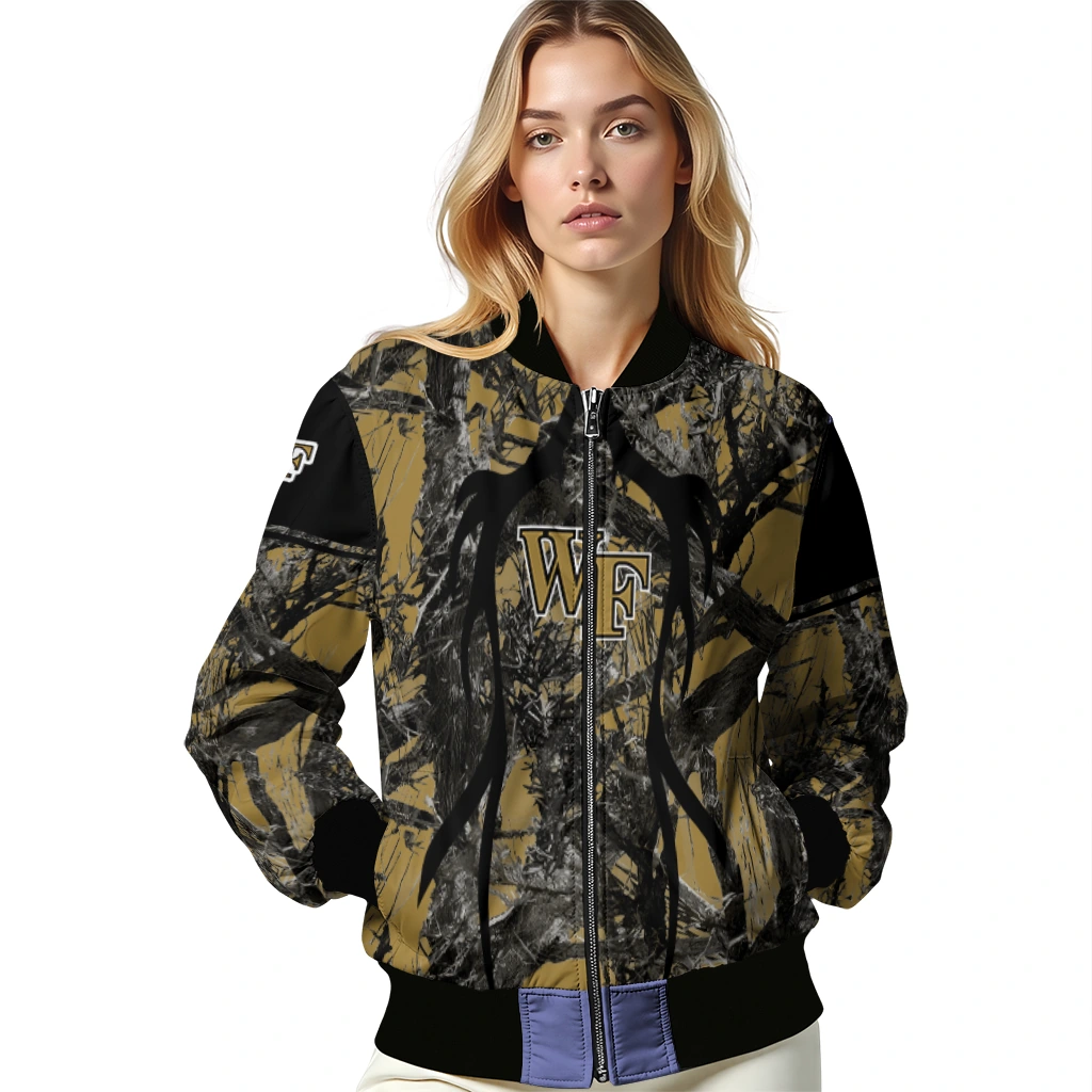 customized wake forest demon deacons antlers motif gold black bomber jacket latest model customized wake forest demon deacons antlers motif gold black bomber jacket latest model