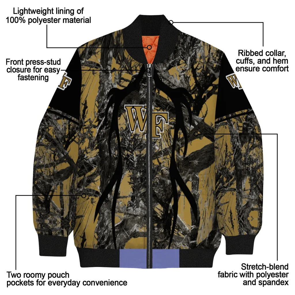customized wake forest demon deacons antlers motif gold black bomber jacket new arrival customized wake forest demon deacons antlers motif gold black bomber jacket new arrival