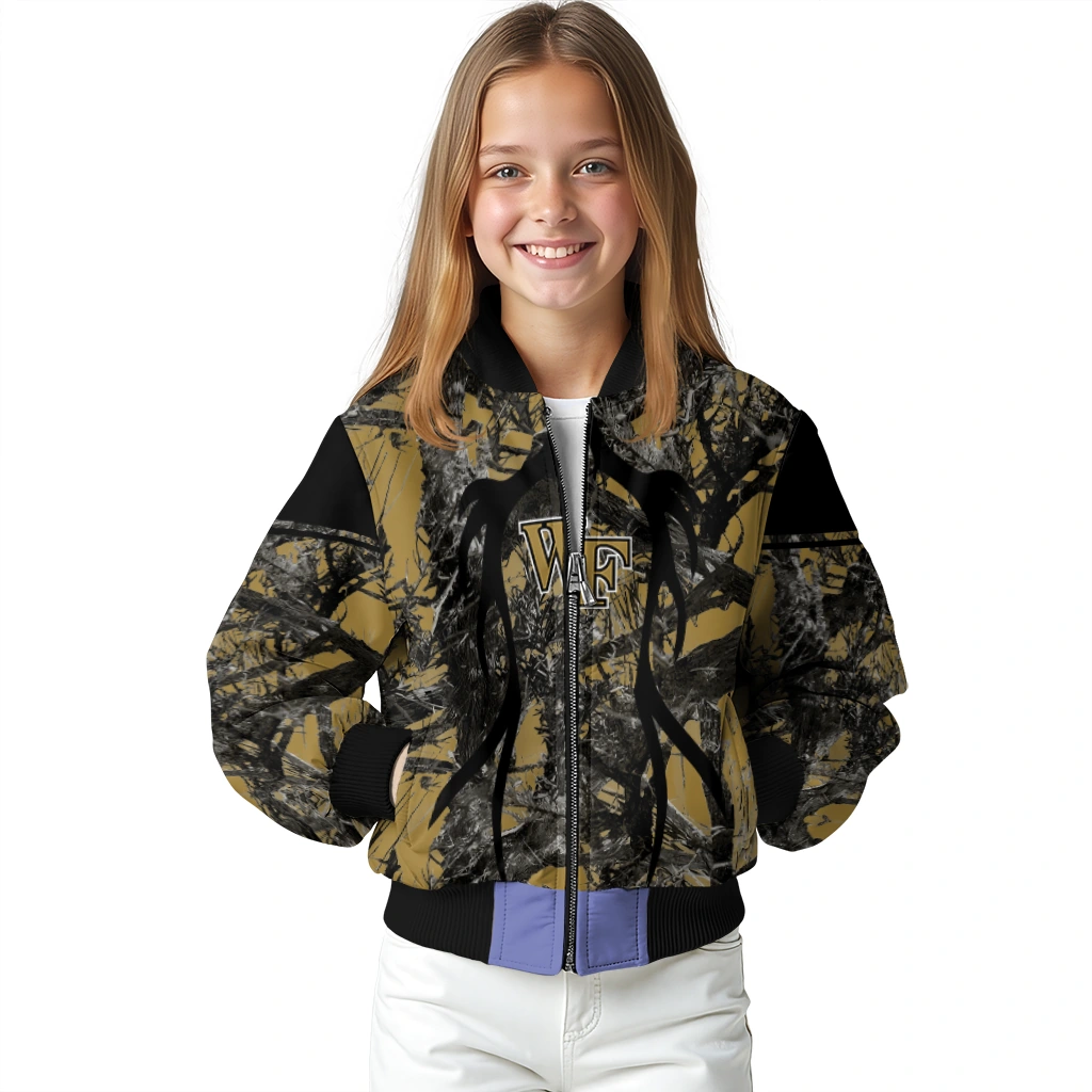 customized wake forest demon deacons antlers motif gold black bomber jacket top rated customized wake forest demon deacons antlers motif gold black bomber jacket top rated