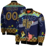 customized wake forest demon deacons spongebob playtime gold blue bomber jacket best selling