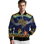 customized wake forest demon deacons spongebob playtime gold blue bomber jacket best selling