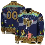 customized wake forest demon deacons spongebob playtime gold blue varsity jacket best selling