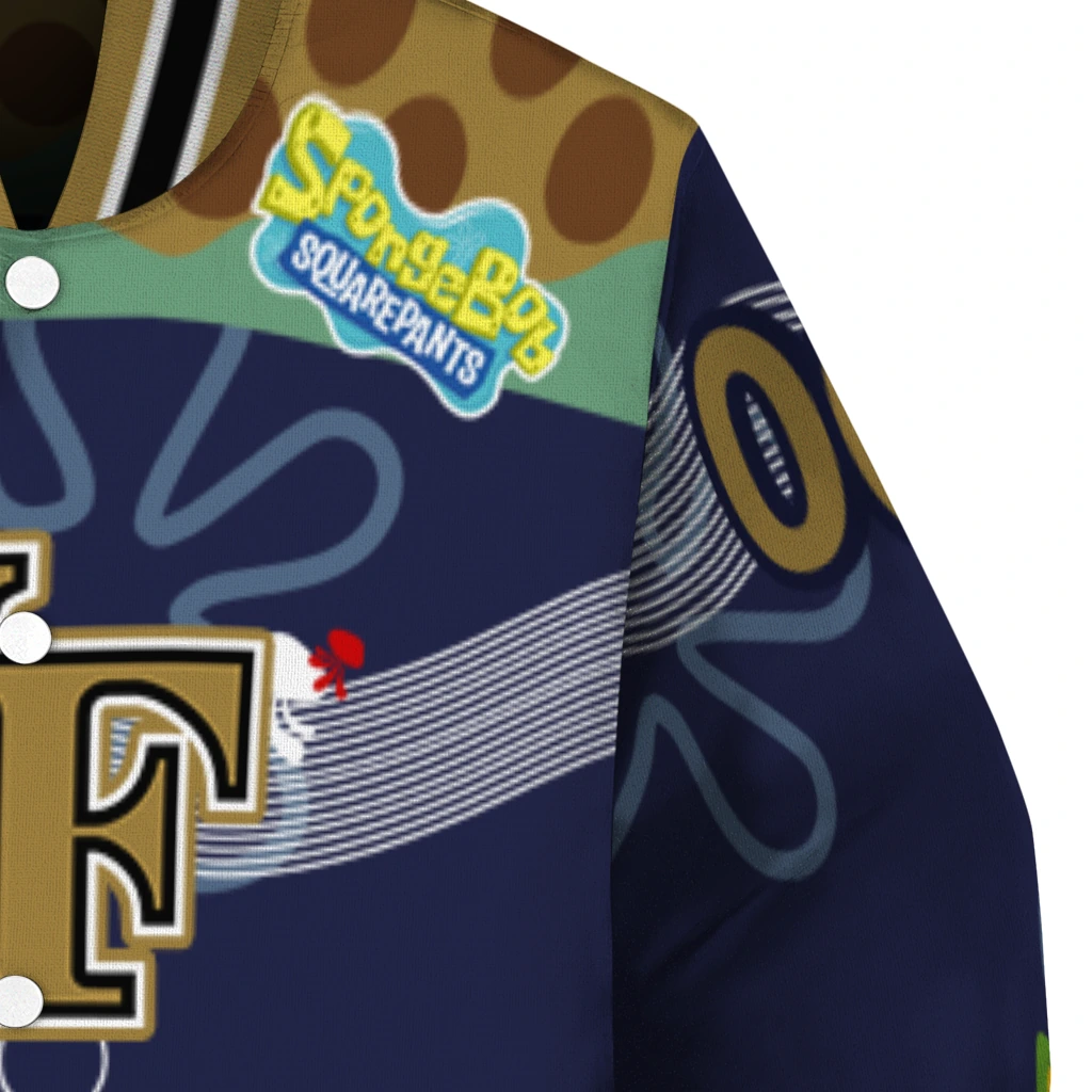 customized wake forest demon deacons spongebob playtime gold blue varsity jacket premium grade customized wake forest demon deacons spongebob playtime gold blue varsity jacket premium grade