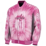 customized washington capitals pink tie dye pink varsity jacket best selling