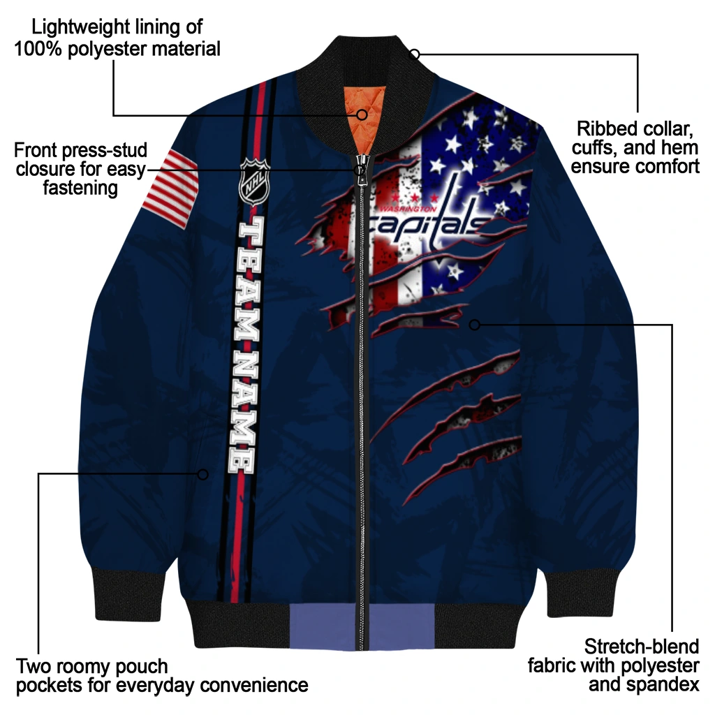 customized washington capitals usa flag rips blue bomber jacket new arrival customized washington capitals usa flag rips blue bomber jacket new arrival