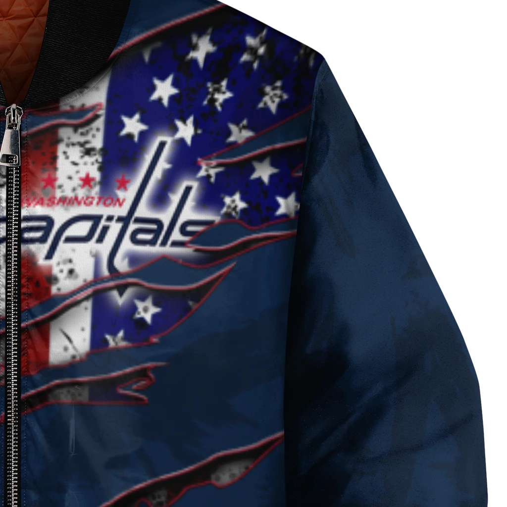 customized washington capitals usa flag rips blue bomber jacket premium grade customized washington capitals usa flag rips blue bomber jacket premium grade