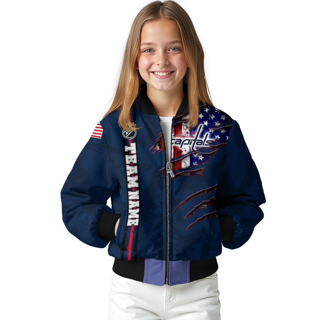 customized washington capitals usa flag rips blue bomber jacket top rated customized washington capitals usa flag rips blue bomber jacket top rated