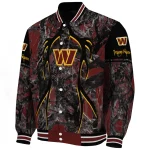 customized washington commanders antlers motif burgundy black varsity jacket best selling