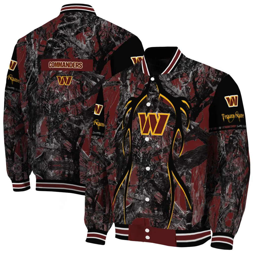 customized washington commanders antlers motif burgundy black varsity jacket fashion forward customized washington commanders antlers motif burgundy black varsity jacket fashion forward