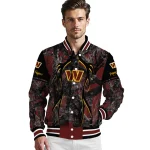 customized washington commanders antlers motif burgundy black varsity jacket best selling