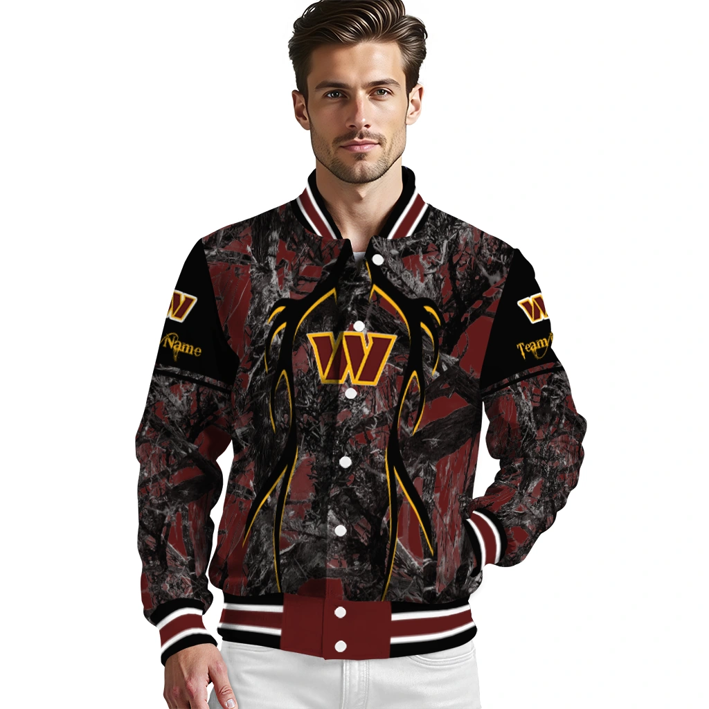 customized washington commanders antlers motif burgundy black varsity jacket high quality customized washington commanders antlers motif burgundy black varsity jacket high quality
