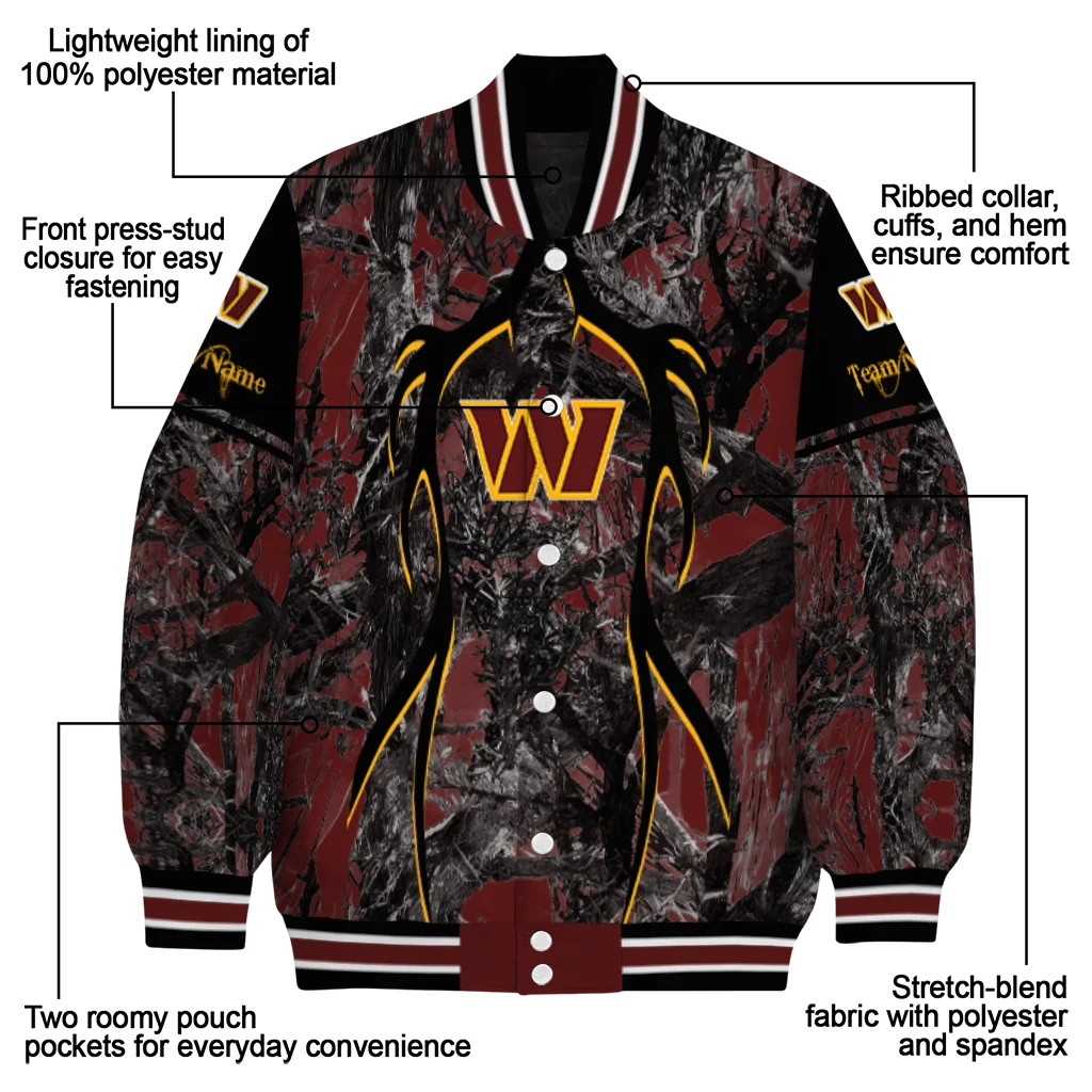 customized washington commanders antlers motif burgundy black varsity jacket new arrival customized washington commanders antlers motif burgundy black varsity jacket new arrival